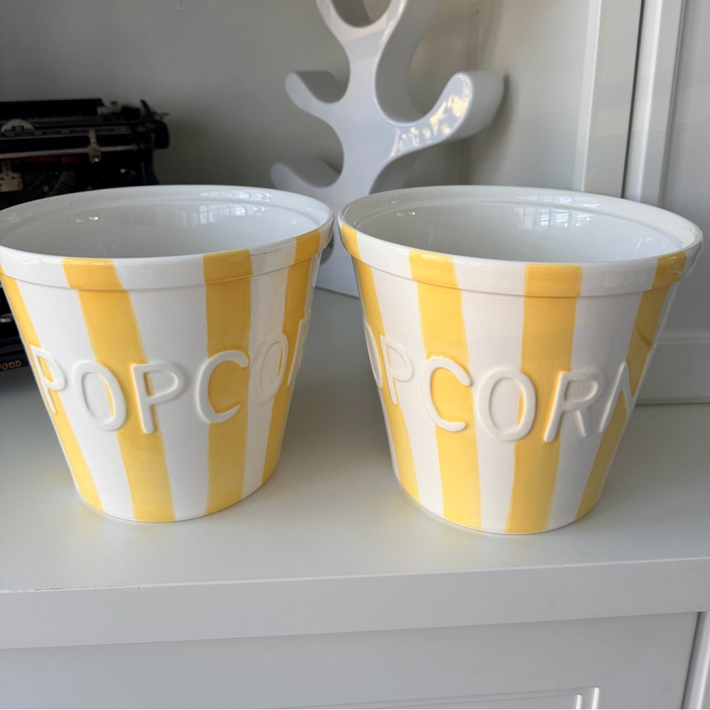 Ceramic White & Yellow Popcorn Bowls Holders BRAND NEW X 2 Made In Portugal